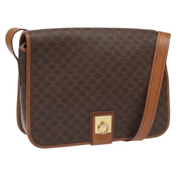 CELINE Macadam Canvas Shoulder Bag PVC Leather Brown - Picture 1 of 16